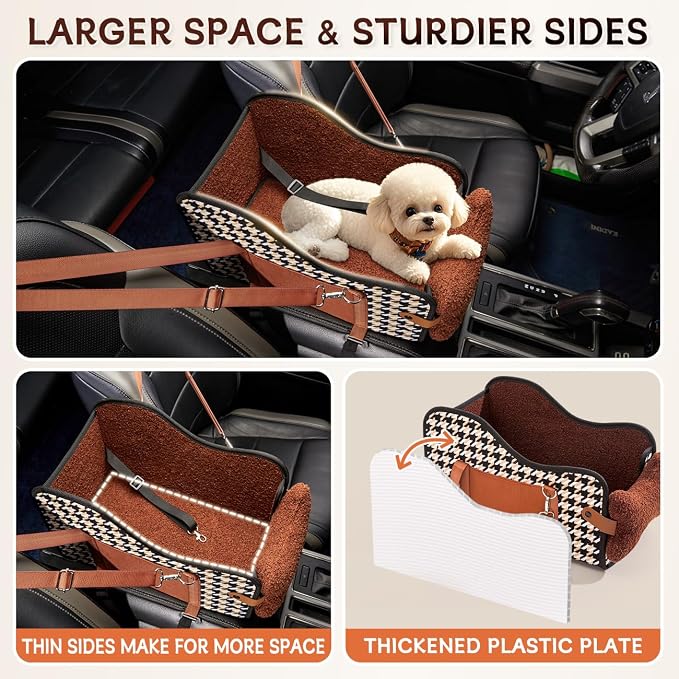 TKYZ Center Console Dog Car Seat for Small Dogs,for Car/SUV/Small Truck | Soft Pillow,Double fixation,Scratch-Resistant Fabric,Pet Booster with Safety Belt,Puppy Car Seat for Small Dogs 0-11 lbs - Image 7
