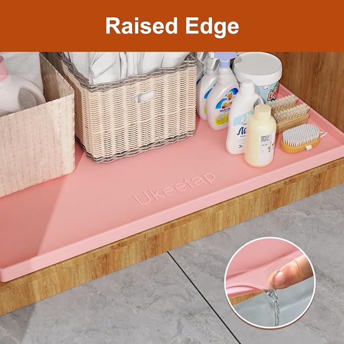 34" x 22" Extra Thick Silicone Mat Waterproof with Raised Edge, Pink | Under Sink Mat for Kitchen & Bathroom, Kitchen Cabinet Liner, Multi-Purpose for Storage & Protection - Image 3