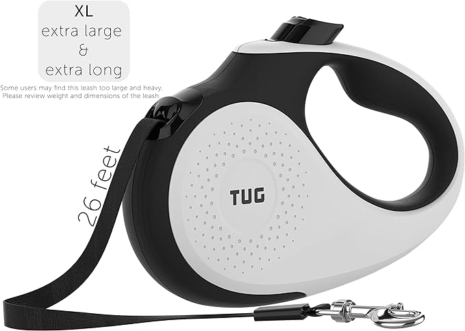 TUG XL Retractable Dog Leash, 26 ft (Extra Large, White) | 360° Tangle-Free Retraction, 26 ft Tape, Quick Thumb Lock, Anti-Slip Handle, For Dogs Under 110 lbs - Image 2