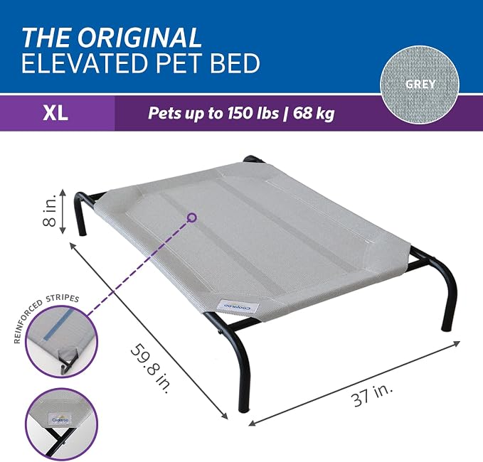 Coolaroo Original Elevated Dog Bed - Breathable Off-The-Ground Pet Bed with Cooling Fabric, Joint Relief & Moisture-Resistant Fabric, 100% Recyclable, Easy Clean, Gray, Extra Large - Image 3