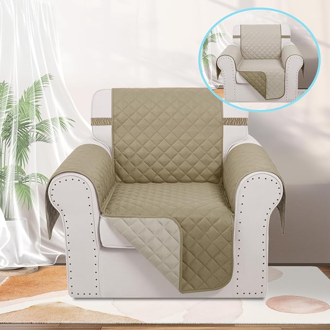 Reversible Recliner Chair Covers, 23" Chair, Camel/Beige | Chair Covers for Living Room with Elastic Straps, Water Repellent, Chair Protectors Covers for Dogs - Image 2