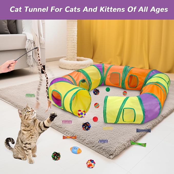 Retro Shaw Interactive Cat Toys for Indoor Cats Kitten,Relieve Bored,25PCS | 4PCS Collapsible Tunnels, Large, Safe and Durable, Kitten Game Hiding Spot Self-Play Chase Exercise - Image 6