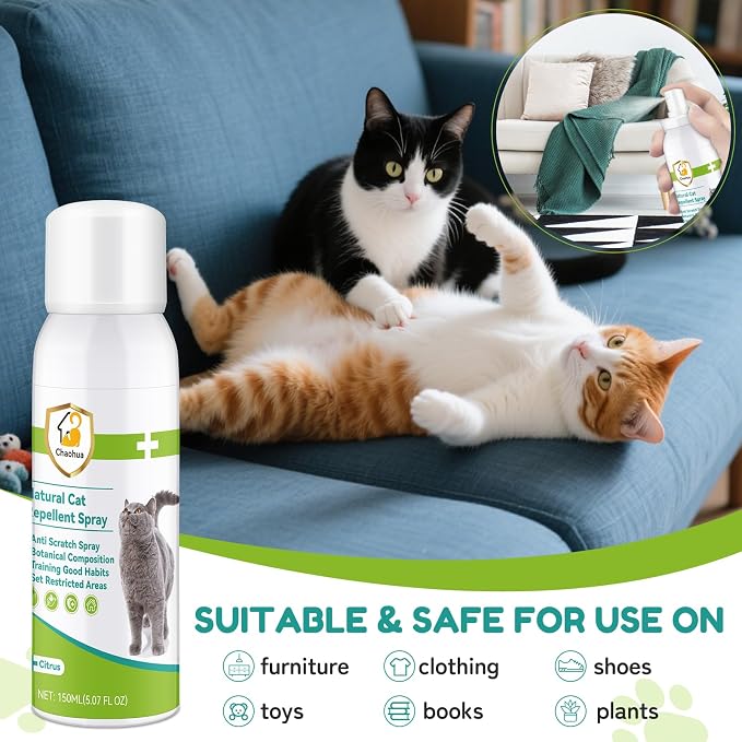 Cat Deterrent Spray, Natural Cat Repellent for Indoor & Outdoor Use, Safe Anti-Scratch Furniture Protector, Effective Cat Training Aid Spray for Sofa, Carpet & Door 150ml - Image 4