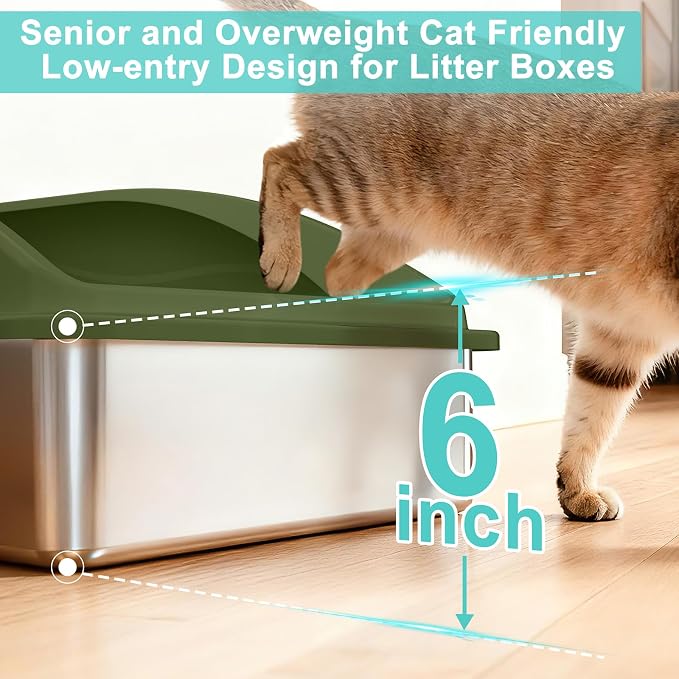 AIPERRO Stainless Steel Litter Box Extra Large for Big Cats and Multi-Cats | Jumbo Extra Large Metal Cat Box High Sided with Lid | Anti-Urine Leakage, Non-Stick & Easy to Clean | Include Litter Scoop - Image 4