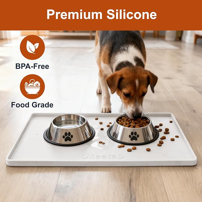 19" x 12" Extra Thick Silicone Mat Waterproof with Raised Edge, White | BPA-Free Non-Slip Dog & Cat Food Mat, Feeding Mat for Food and Water Bowls, Spill Proof Mat to Protect Floors - Image 4