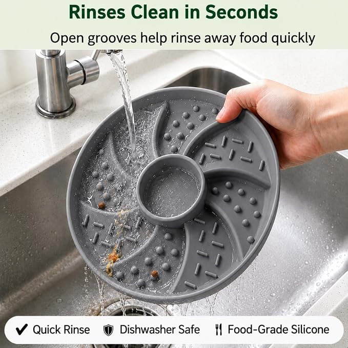 Slow Feeder Dog Bowl Silicone Suction Cup Anti Spill Dogs Cats Grey | strong suction base prevents sliding, extends mealtime, reduces anxiety, textured surface, dishwasher safe - Image 8