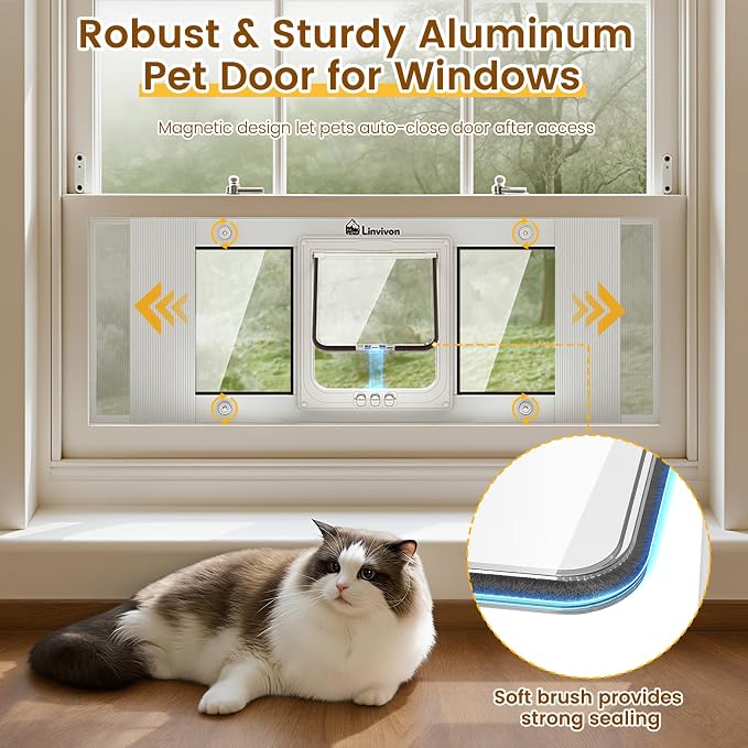 Adjustable Cat Door for Window, 31"-36" Quick Install | 4 Locking Modes Keeps Pets in/Out, Window Insert Design, Magnetic Closure, Weatherproof Aluminum Frame, Durable & Safe - Image 5