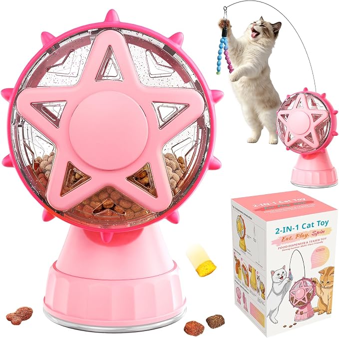 Interactive Cat Toy with Treat Dispenser & Wand Teaser Indoor Cats(Pink) | Stable Suction Base Design|Adjustable Treat Opening|Indoor Cat Boredom Relief|Hunting Instinct Stimulation by DUOCHARM