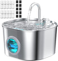 Cat Water Fountain Stainless Steel: Pet Fountains with 10 Filters + 10 Sponges 2.2L Cats Automatic Waterer Bowls for Drinking Small Dog Water Dispenser Indoor HOOISE Metal Kitty Watering Silent by HOOISE