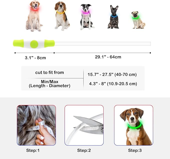 Light Up Dog Collar, USB Rechargeable, LED, Green | Cuttable TPU, Waterproof, Night Walking, Night Safety, Glow in the Dark, Small Medium Large Dogs, Camping, Outdoor - Image 5
