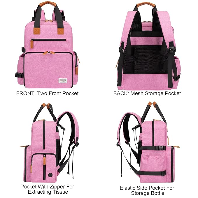 Modoker Dog Travel Backpack Set with 2 Food Bags, 2 Bowls and 1 Mat, Pink | Water-Resistant Oxford Fabric | Roomy Main Compartment | Multiple Functional Pockets | Stroller Strap | Leak-Resistant Lining - Image 2