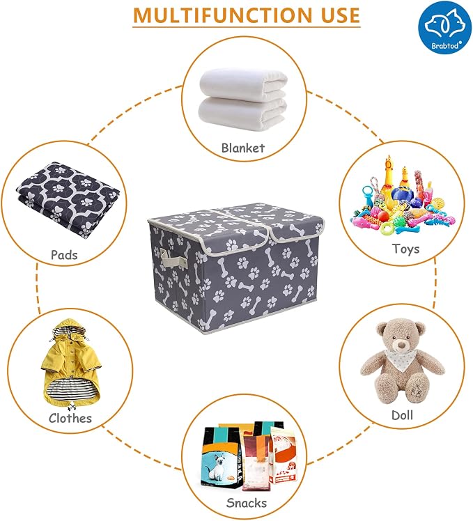 Large Dog Toys Storage Box Canvas Storage Basket Bin Organizer with Lid - Collapsible Linen Bin Ideal for Organizing Dog Cat Toys and pet Stuff-PP Boad-17" x 12" x 10" - Bone Claw - Image 4