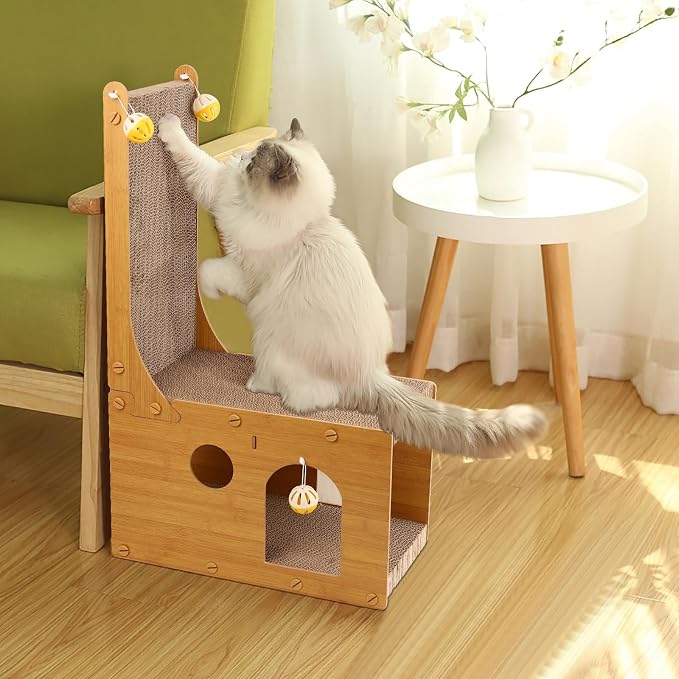 ​Cat Scratcher, Cat Scratching Board, L Shaped Vertical Cat Scratcher for Wall and Couch Protection, Cat Cardboard Scratcher with 4 Ball Toys for Indoor Cats - Image 6