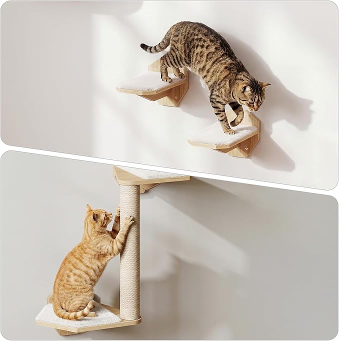 HOOBRO 11 Pcs Cat Wall Shelves for Large Cats up to 25 lb, Wooden Wall-Mounted Cat Shelves Set, Corner Cat Shelf with 2 Arched Platforms, Climbing System with Perche, Scratching Post, Natural NL49CS03 - Image 6
