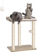 26.7in Large Cat Tree Tower Condo, Cat Scratch Posts for Indoor Cats, Big Plate, Three 23.6in Full Sisal Scratching Posts, Greige by FourFurPets