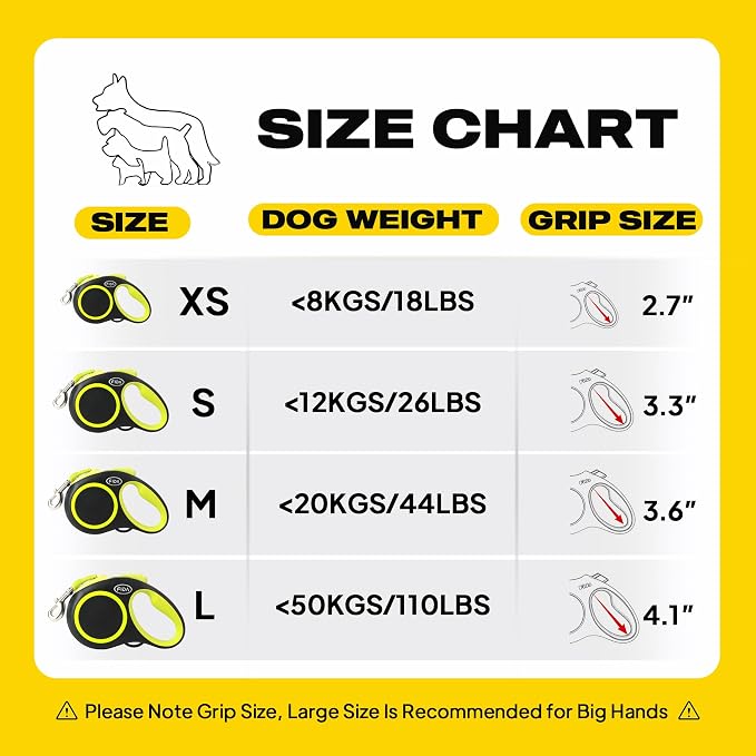 Fida Retractable Dog Leash, Reflective 16ft Heavy Duty Pet Walking Leash for Medium/Large Dog up to 110 lbs, Tangle Free. One-Hand Brake (Large, Neon Yellow) - Image 7