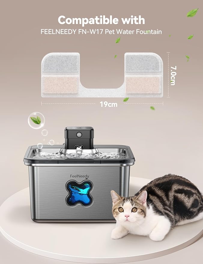 6 Pack Replacement Filters + 6 Pump Sponges for Cat Water Fountain [FN-W17] - 108oz/3.2L Pet Water Fountain Filters - Image 2