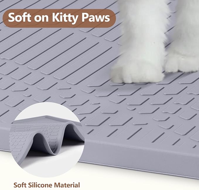 Silicone Cat Litter Box Mat 34'' x 22'' Cat Mat with Toy, Grey | Extra Large Litter Mat with lip, Non-Slip Waterproof Cat Litter Mat Litter Trapping Mat for Floor, Easy to Clean - Image 5