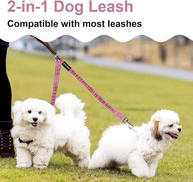MingXpet 2 Dog Leash, Dog Leash for 2 Dogs, 360° Swivel No Tangle Double Walking Training Leashes for Large Dogs that Pull, Comfortable Shock Absorbing Reflective Bungee, Pink - Image 7