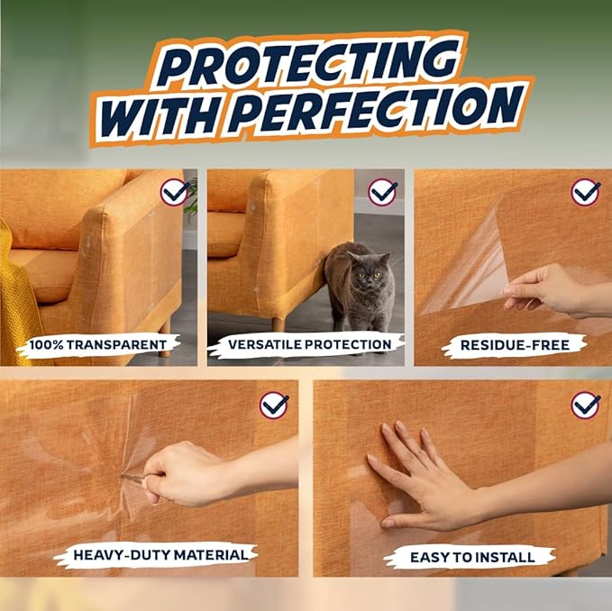 Panther Armor Cat Furniture Protector, 10 Clear Sheets with Twist Pins | Solid barrier shield, not a sticky deterrent. Couch protector from cat claws. 5 XL plus 5 large sheets, removable - Image 4