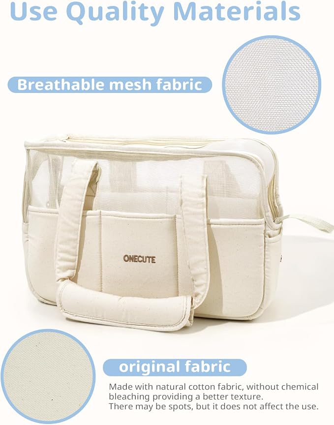 ONECUTE Dog Purse Carrier for Small Dogs Rabbit cat with Large Pockets, Cotton Bag, Dog Carrier Soft Sided, Collapsible Travel Puppy Carrier (Beige Breathable, 17.0" L x 7.5" W x 12.0" H) - Image 5