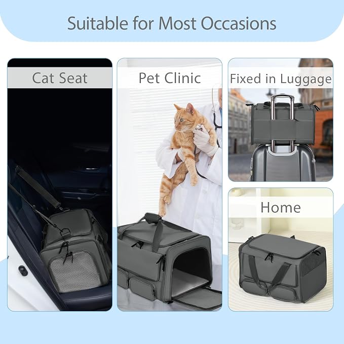 Cat Carrier for Pets up to 15 lbs, Soft-Sided Collapsible Pet Carrier | Upgraded Sturdy Base, Privacy Curtain and 2 Storage Bags Provide Comfort, Privacy and Convenience for Cats and Small Dogs - Image 9