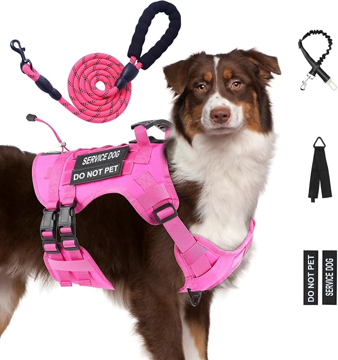 No Pull Tactical Dog Harness for Large Dogs, Service Dog Vest, XL, Pink | Tactical Dog Vest Harness and Leash Set, Adjustable Military Service Dog Harness with Handle for Medium Large Dogs by Yungaspy