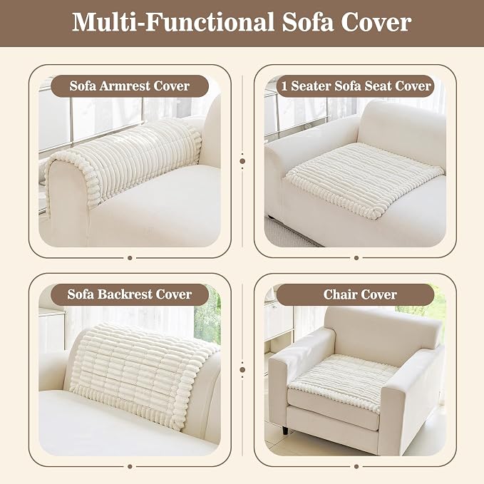 MYSKY HOME Chair Covers, Non-Slip Couch Cover, Cream, 27.6" x 27.6" | Recliner Chair Covers, Soft & Thick Chair Arm Covers Protectors, for Living Room, Pet Friendly, Couch Cushion Covers - Image 2