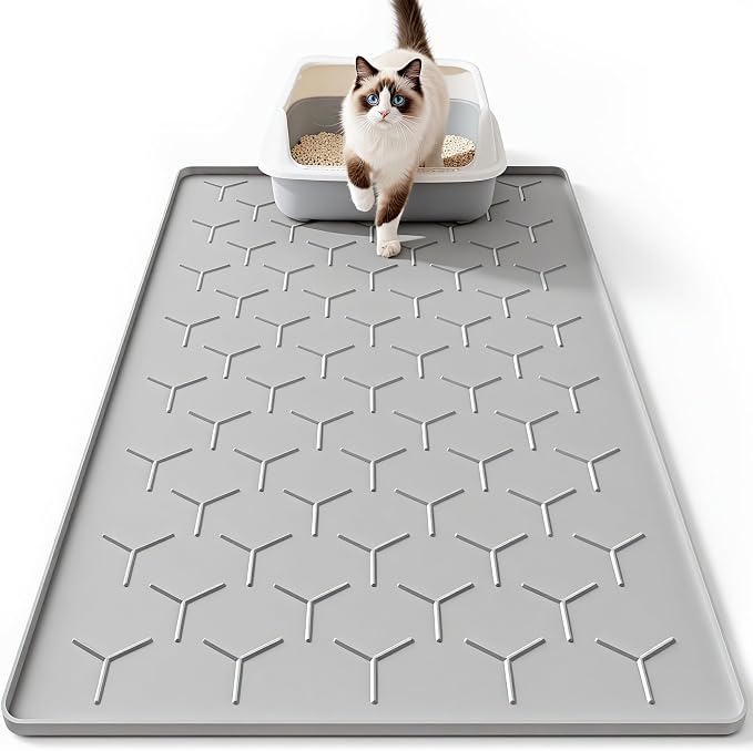 Bulkniu Silicone Cat Litter Mat, 22"x34", Raised Edge Waterproof, Grey | Litter Trapping & Recycling, Easy to Clean, Non-Slip, Durable Safe & Odorless, Paw Friendly by Bulkniu