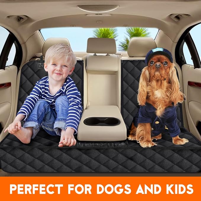 Yuntec Dog Car Seat Cover, Back Seat Cover for Dogs Pet Car Seat Protector | Waterproof Rear Seat Cover Durable Car Seat Cover, fits Middle Armrest for Most Cars SUVs Trucks (53” Width)- Black - Image 2
