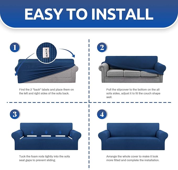 KEKUOU Stretch Chair Sofa Slipcover, Single Couch Cover,Classic Blue | 1-Piece Washable Sofa Cover,Pet Friendly (31"-55") Furniture Protector Soft Jacquard Elastic Bottom for Dogs & Kids - Image 5