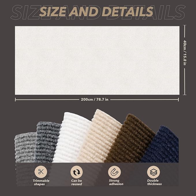 78.7"X15.8" Cat Scratching Mat, Self-Adhesive Cats Carpet, DIY Scratch Furniture Protector for Couch, Sofa, Wall & Doors, Durable Cat Scratch Guards Couch Cats Scratcher from Claw (Off White) - Image 4