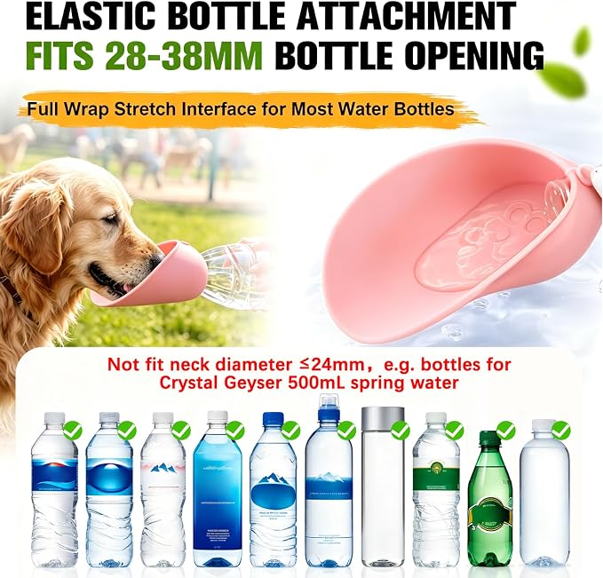 Portable Dog Water Bottle Attachment, Foldable Pet Water Bowl for Walks | Silicone Dog Drink Dispenser, Fits Opening 26mm+ Water Bottles,Ideal For Daily Hiking & Travel, Quick Rinse & Easy Setup - Image 3