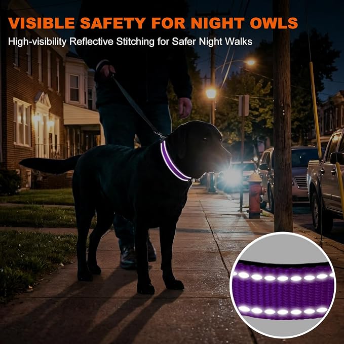 Taglory Reflective Dog Collar for Large Dogs, Soft Neoprene Padded with Escape-Proof Locking Buckle, Upgraded Zinc Alloy Ring, Adjustable for Pitbull Labrador Retriever, Purple,L - Image 5