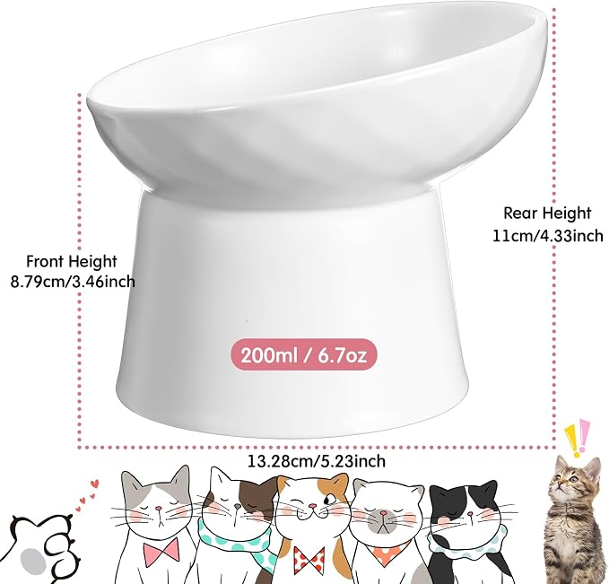 4 Pcs Ceramic Raised Cat Bowls, Elevated Tilted Cat Bowl for Food Water, Stress Free, Backflow Prevention, Dishwasher Microwave Safe, Feeder Dish for Indoor Kitten, Small Dogs(White and Pink) - Image 2