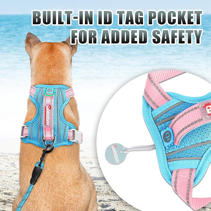 BARKBAY No Pull Dog Harness Large Reflective Dog Harness with Front Clip and Easy Control Handle for Walking Training Running with ID tag Pocket(Baby Blue & Baby Pink,M) - Image 2