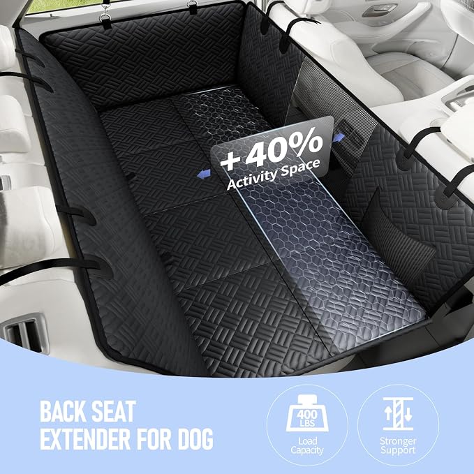 Dog Car Seat Cover for Back Seat, Hard Bottom Back Seat Extender for Dog | Supports 400lbs, Waterproof, Heavy Duty, Scratch Resistant, Dog Hammock for Midsize SUVs/Trucks, Black, 56 Inch - Image 2