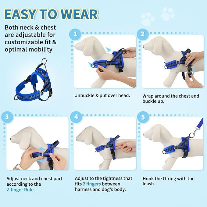 Lukovee Small Dog Harness and Leash Set, No Pull Soft Padded Vest | Both Neck & Chest Adjustable, Reflective, Puppy Harness with 4ft Lightweight Anti-Twist Dog Leash for Small Dogs (Blue, XS) - Image 9