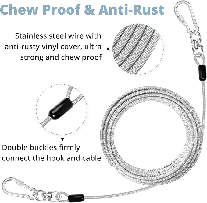 jenico Dog Tie Out Cable: 50 ft Dog Leads for Yard Heavy Duty | Dog Chain Leash for Small Large Dogs Up to 500 lbs - Outdoor Dog Runner Tether for Yard Camping Backyard - Image 4
