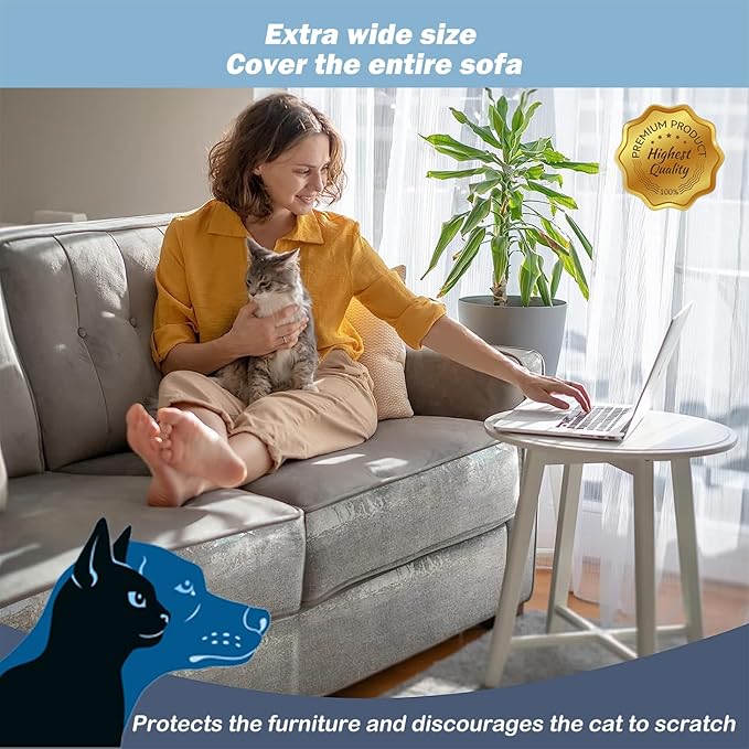 12 Pack Cat Scratch Furniture Protector Anti-Scratch Deterrent Tapes Premium Cat Couch Protector with Strong Stickiness No-Residue for Couch Doors & Walls - Image 5