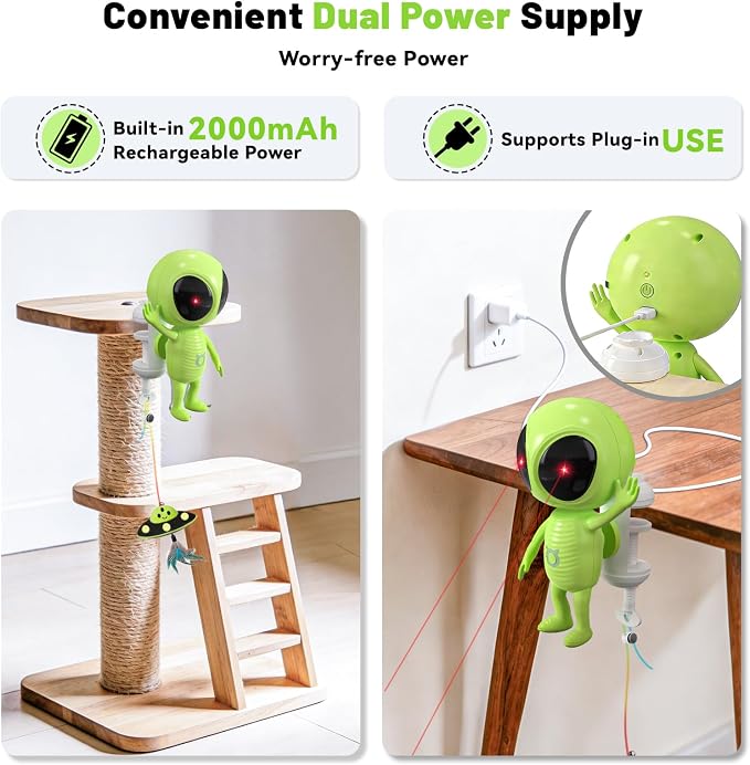 ORSDA Laser Cat Toys for Indoor Cats, 2 in 1 Interactive Automatic Dual Laser & Catnip UFO Dangler for Kitten Toys, Truly Random Trajectory Radar Motion-Activated, Rechargeable 4 Modes, Clamp Design - Image 8