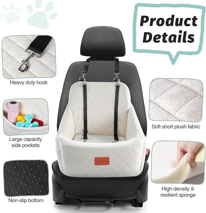 Lealchum Dog car seat for Medium Dogs,Easy to Install with Adjustable Straps,Anti Slip Bottom pet car Bed,Fully Detachable and Washable pet Travel Bed (Beige, Medium) - Image 4
