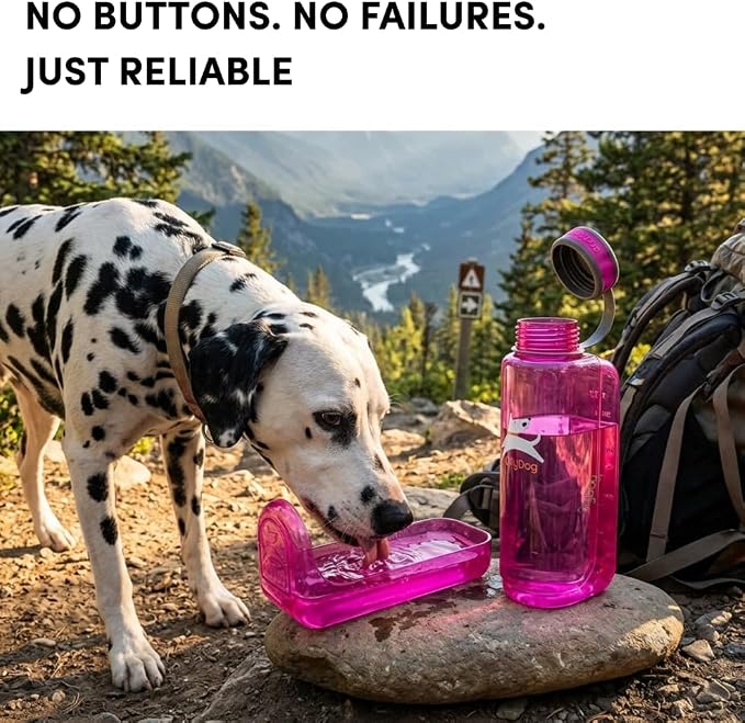 OllyDog OllyBottle Tritan Water Bottle with Detachable Dog Bowl | BPA Free Leakproof | 34oz | Share Water with Your Dog | Hiking Travel Camping (1L, Hot Pink) - Image 2