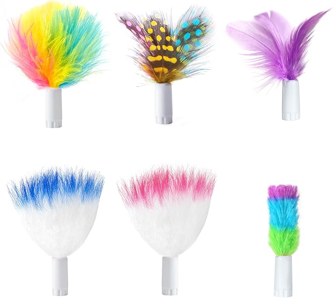 ORSDA 6Pcs Feathers Replacement and Soft Furry Accessories ONLY Fits Cat Toys, Interactive Toys for Indoor Cats-NOT fits for Other Brand Toys by ORSDA