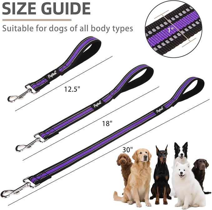 PUPTECK Reflective Short Dog Leashes 3 Pack for Walking and Training | Heavy Duty Clip with Soft Padded Handle for Medium Large Dogs Traffic Control - Image 2