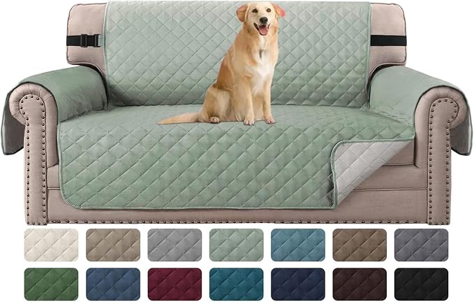 H.VERSAILTEX Reversible Loveseat Couch Cover for 2 Cushion Couch Water Resistant Furniture Protector for Pets Durable Large Cushion Protector with Elastic Strap(Oversized Loveseat, Desert Sage/Beige) by HVERSAILTEX