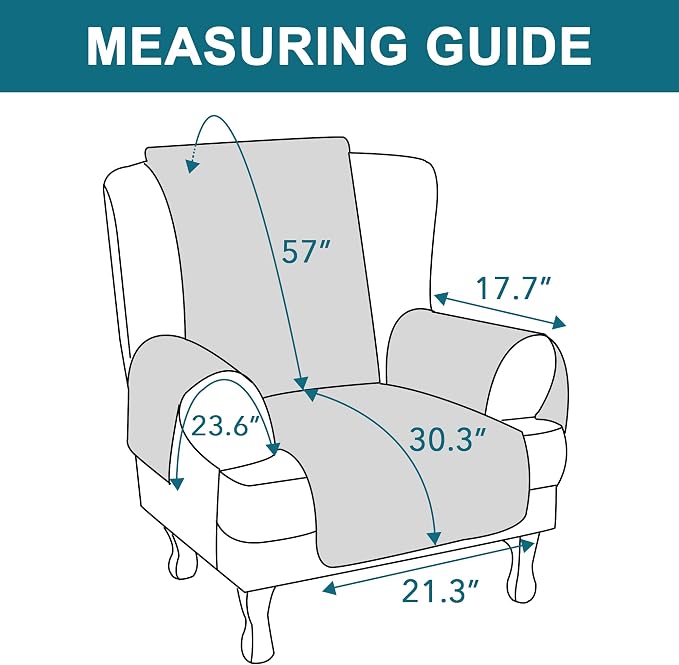 Turquoize 100% Waterproof Wing Chair Cover Wing Armchair Slipcovers Chair Couch Protector Triple Non-Slip Sofa Slipcover for Wing Chair Furniture Protector for Pets, Kids,Dog (Wing Chair, Gray) - Image 6