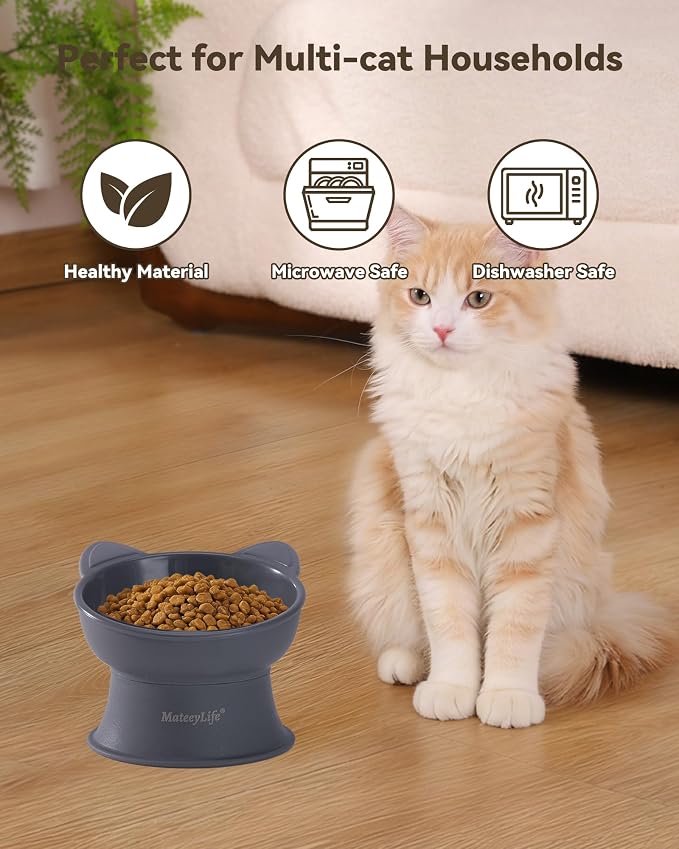 MateeyLife Raised Cat Bowls, Cat Food Bowl Elevated for Kittens & Small Dogs, 15°Tilted Protect Pets' Neck and Anti Vomiting, Whisker Friendly Food & Water Feeding Bowl, 6 oz Each - Gray - Image 7