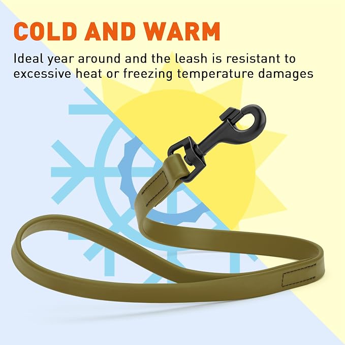 Dogline Biothane Waterproof Dog Leash Strong Coated Nylon Webbing with Black Hardware Odor-Proof Easy to Clean High Performance for Small or Large Dogs Made in USA 2 ft Lead, Olive Drab Green - Image 6