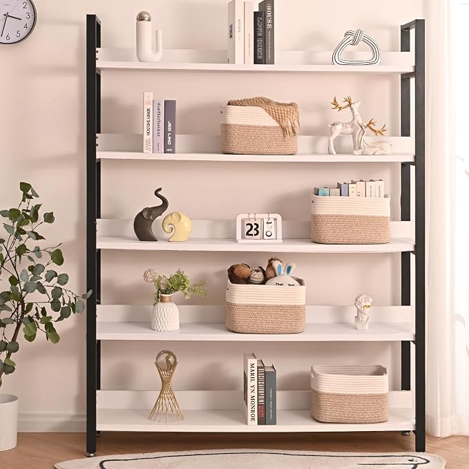 ICERZCZ Storage Baskets for Shelves, Woven Storage Basket, Bins for Cube Storage, Cotton Rope Basket with Handles for Toy, Book, and Clothes Living Room, (4 Packs) Off White & Brown - Image 2